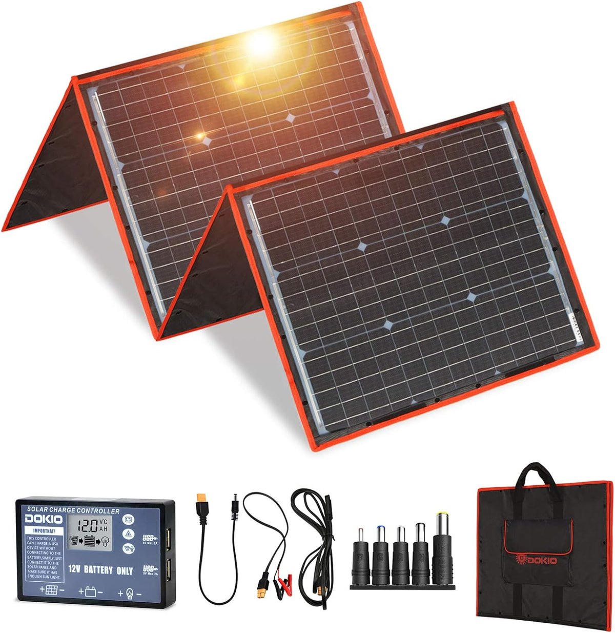 160W 18V Portable Folding Solar Panel Kit with 2 USB Outputs O217400