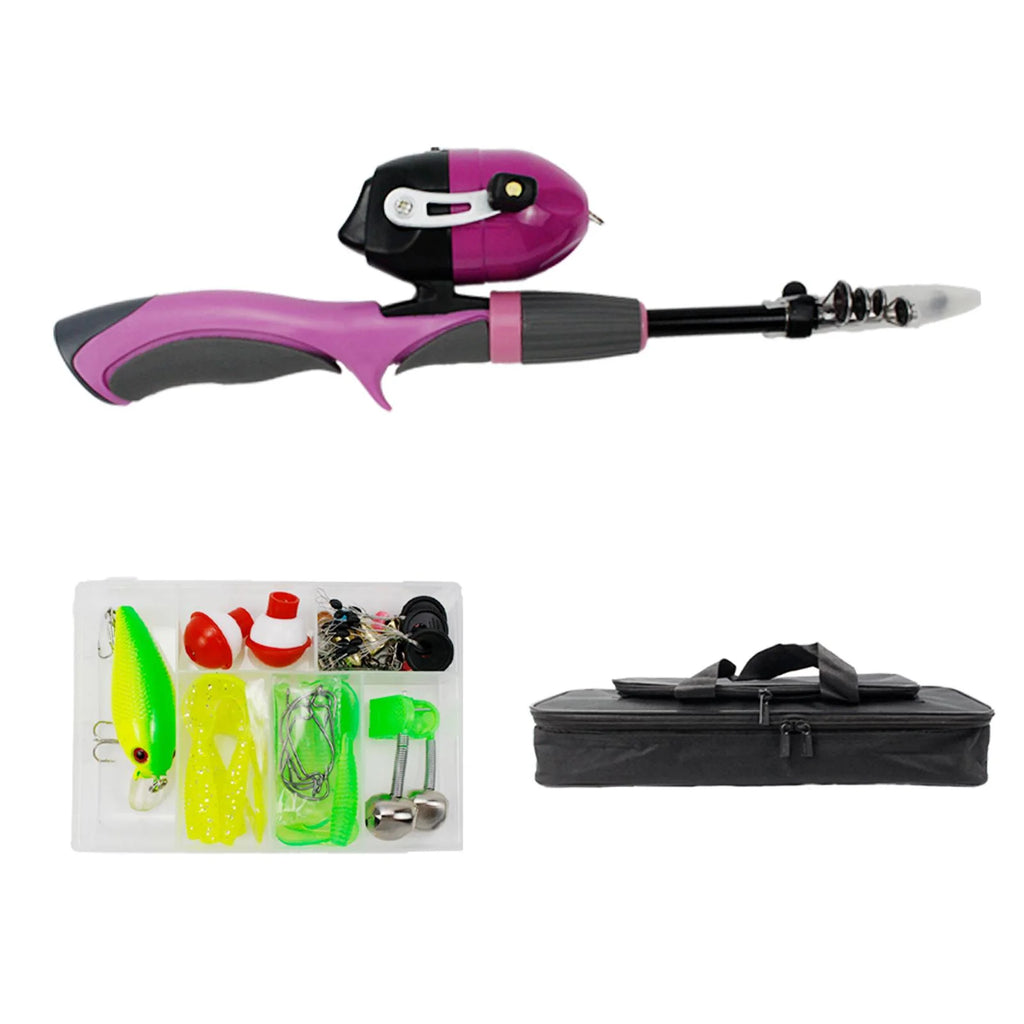 Pink Telescopic Fishing Rod and Reel Carrier Bag with Fishing Line Q42705