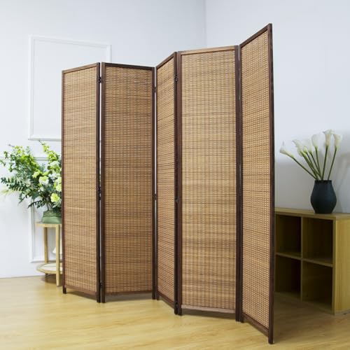5.6 FT Tall Brown Bamboo Folding Room Divider Screen H2861