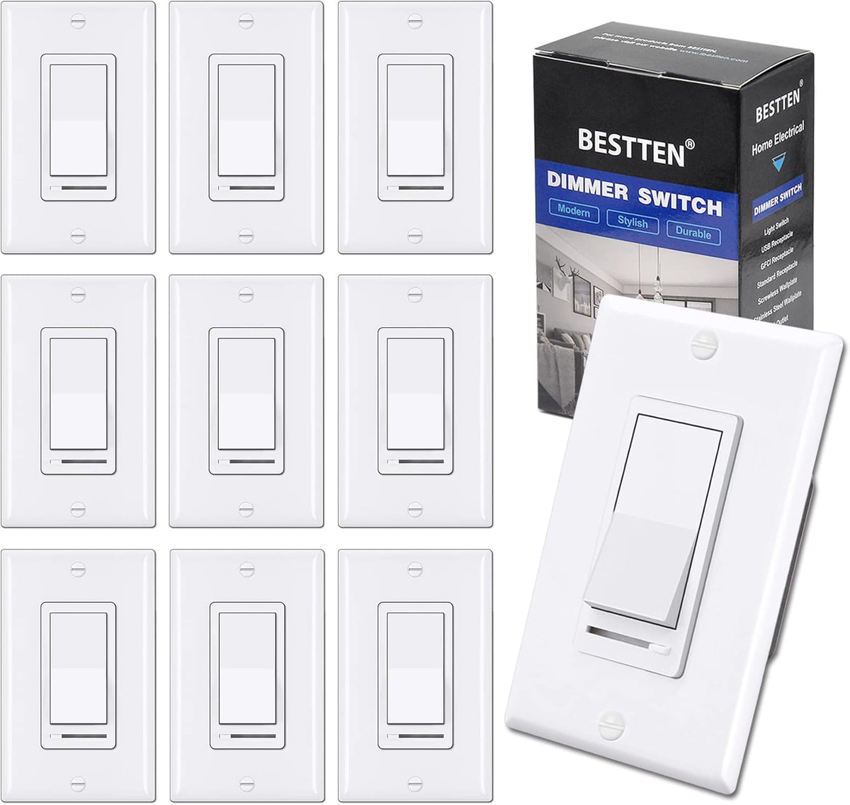 [10 Pack] White Dimmer Light Switch A1493