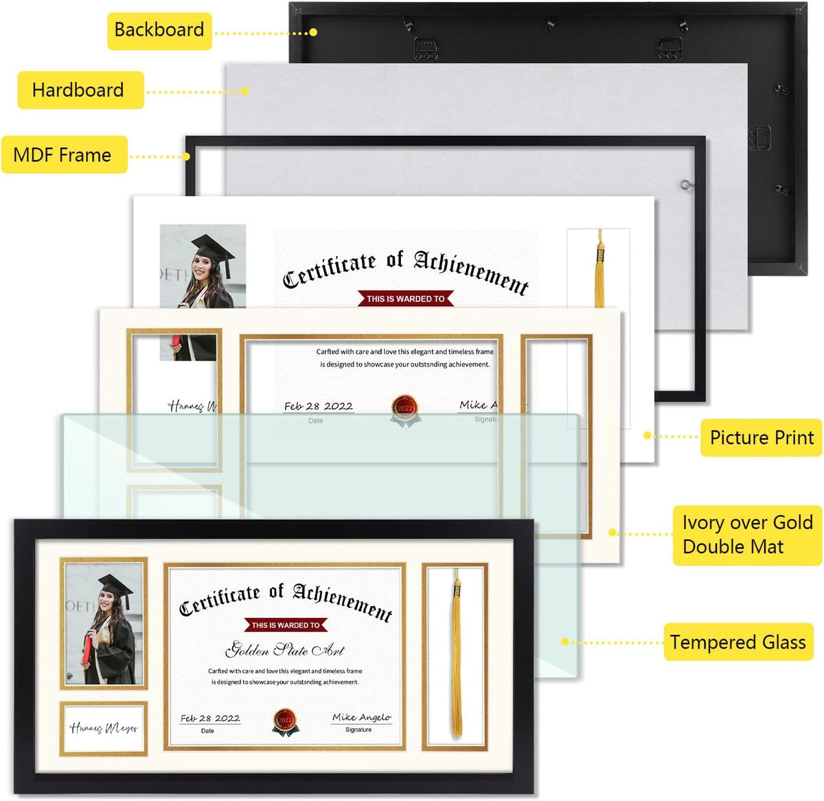 11x22 Certificate Frame with Tassel Holder & Real Glass V2704