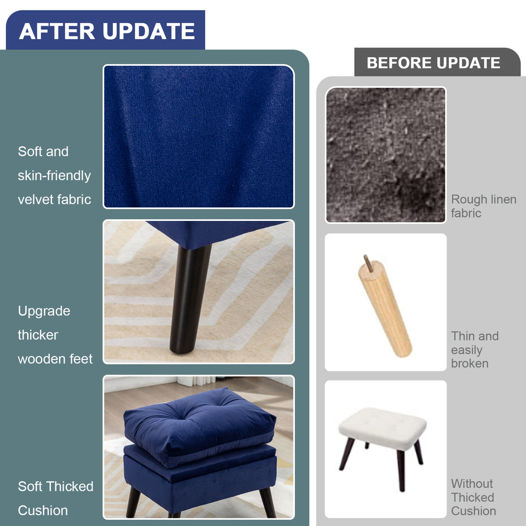 Blue Velvet Accent Recliner Chair with Ottoman with Storage F432