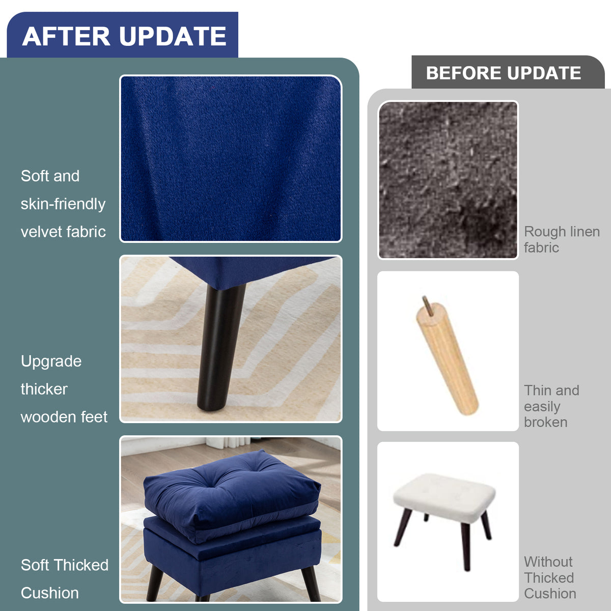Blue Velvet Accent Recliner Chair with Ottoman with Storage F432