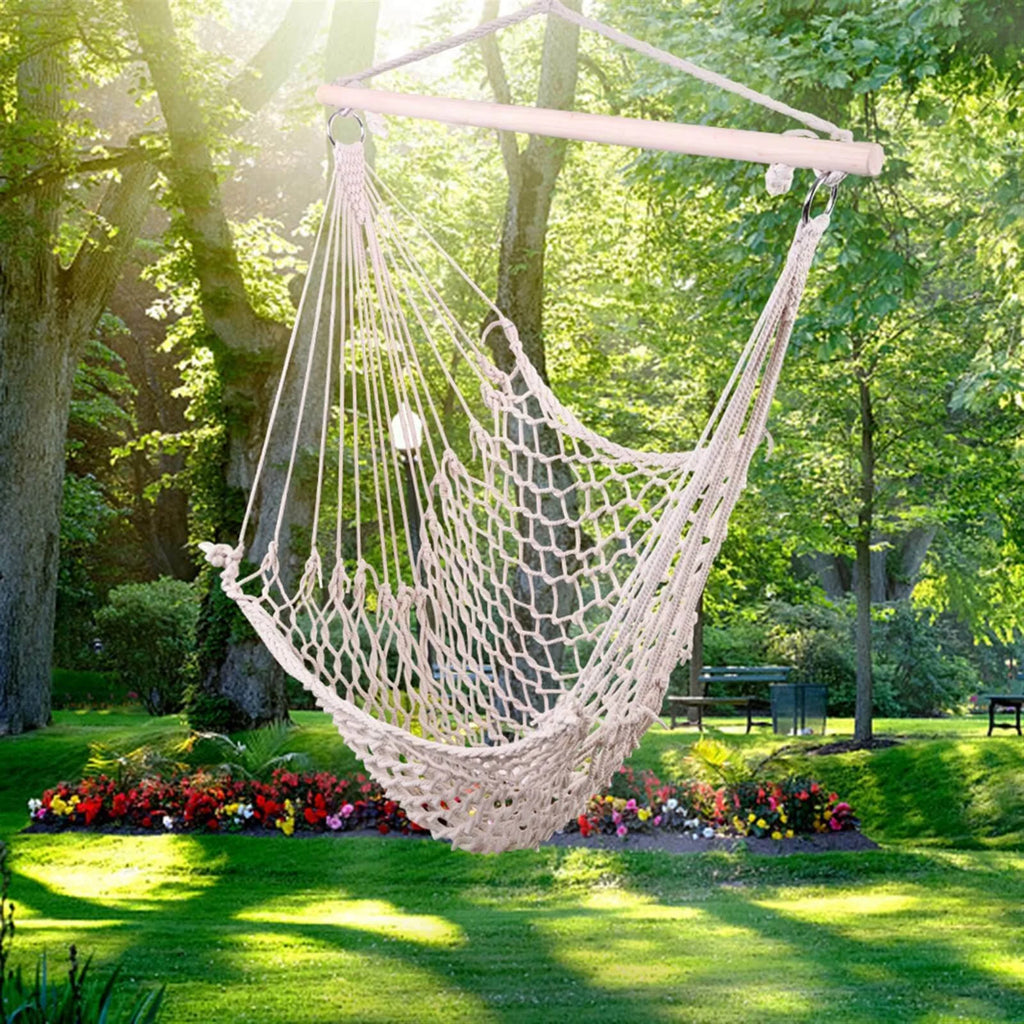 Cotton Rope Hammock Chair with Wood Stretcher J8205