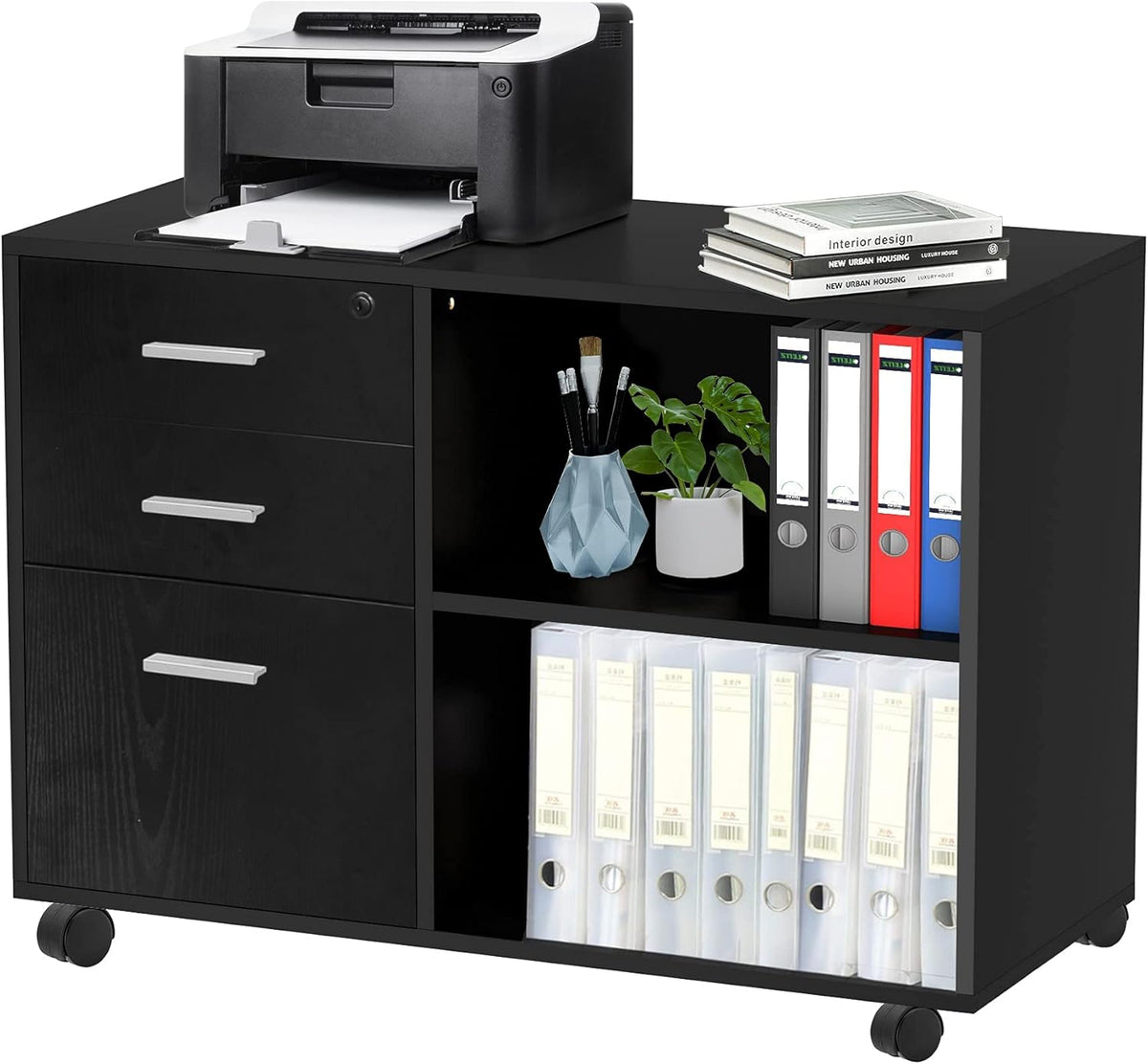 White 3-Drawer Wood File Cabinet with Lock R69042