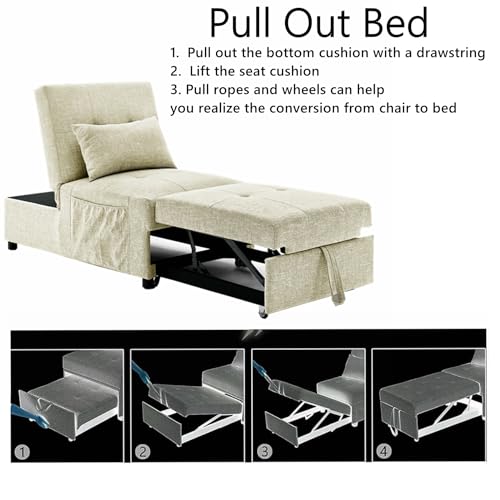 Beige Breathable Fabric Convertible Sleeper Chair Bed H637