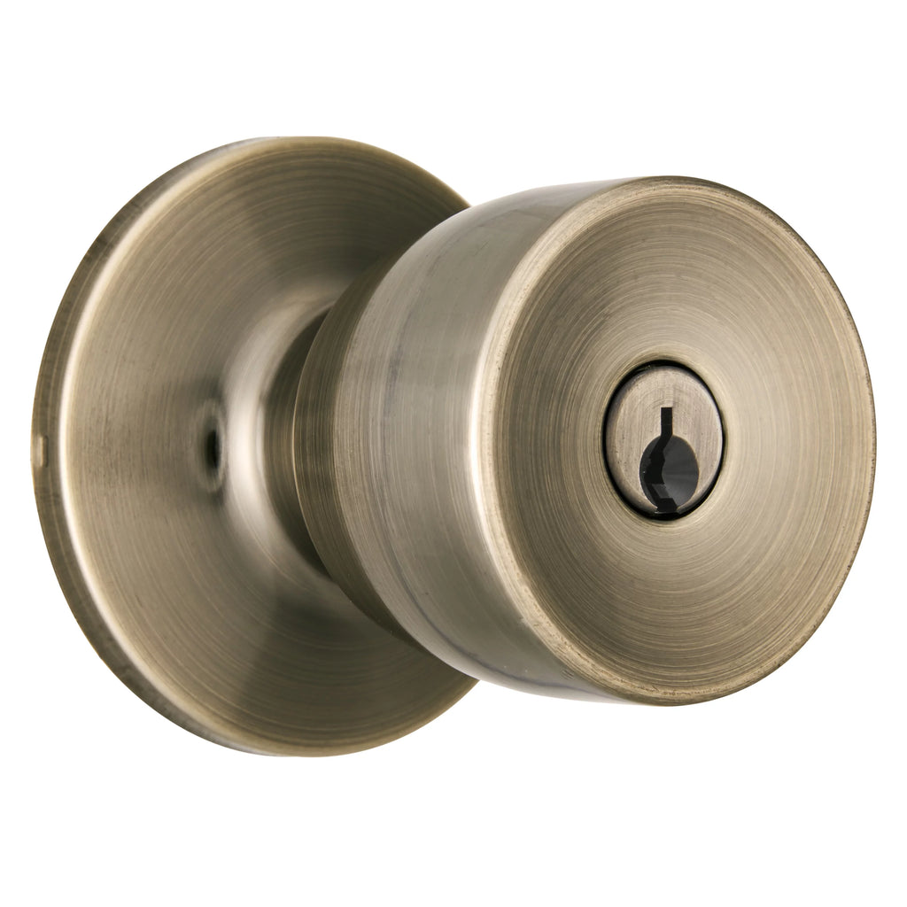 Antique Brass Keyed Entry Doorknob and Deadbolt Combo Twin Pack J2896