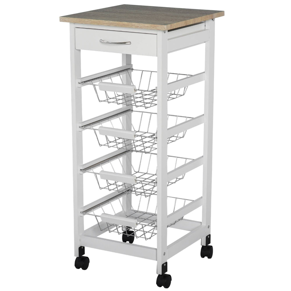 White Wooden Rolling Kitchen Storage Cart M72944
