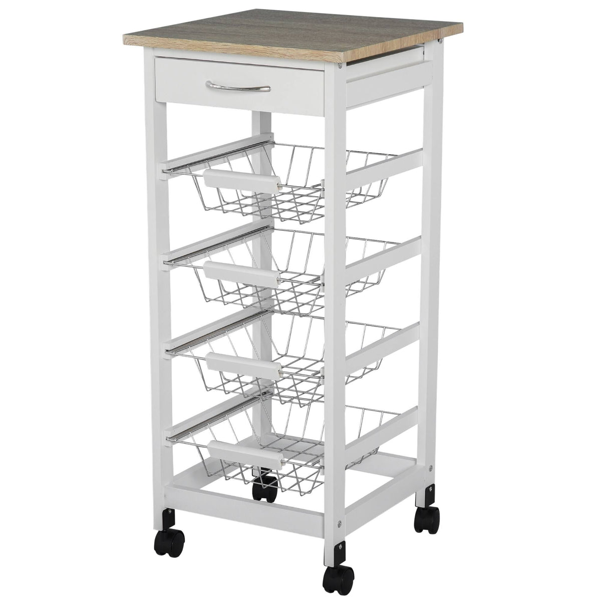 White Wooden Rolling Kitchen Storage Cart M72944
