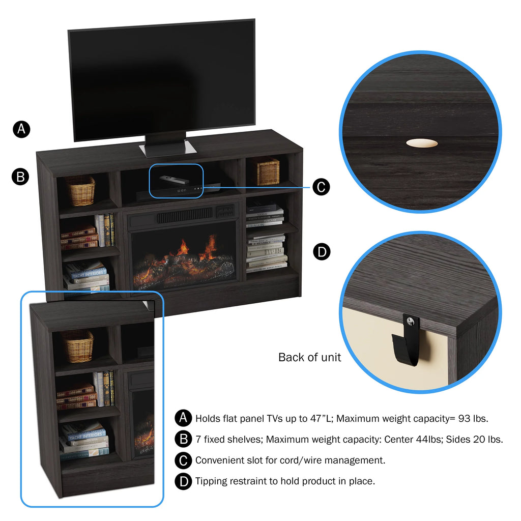 Fireplace TV Stand for TVs up to 48" with Adjustable Thermostat and LED Flame, Gray T826417
