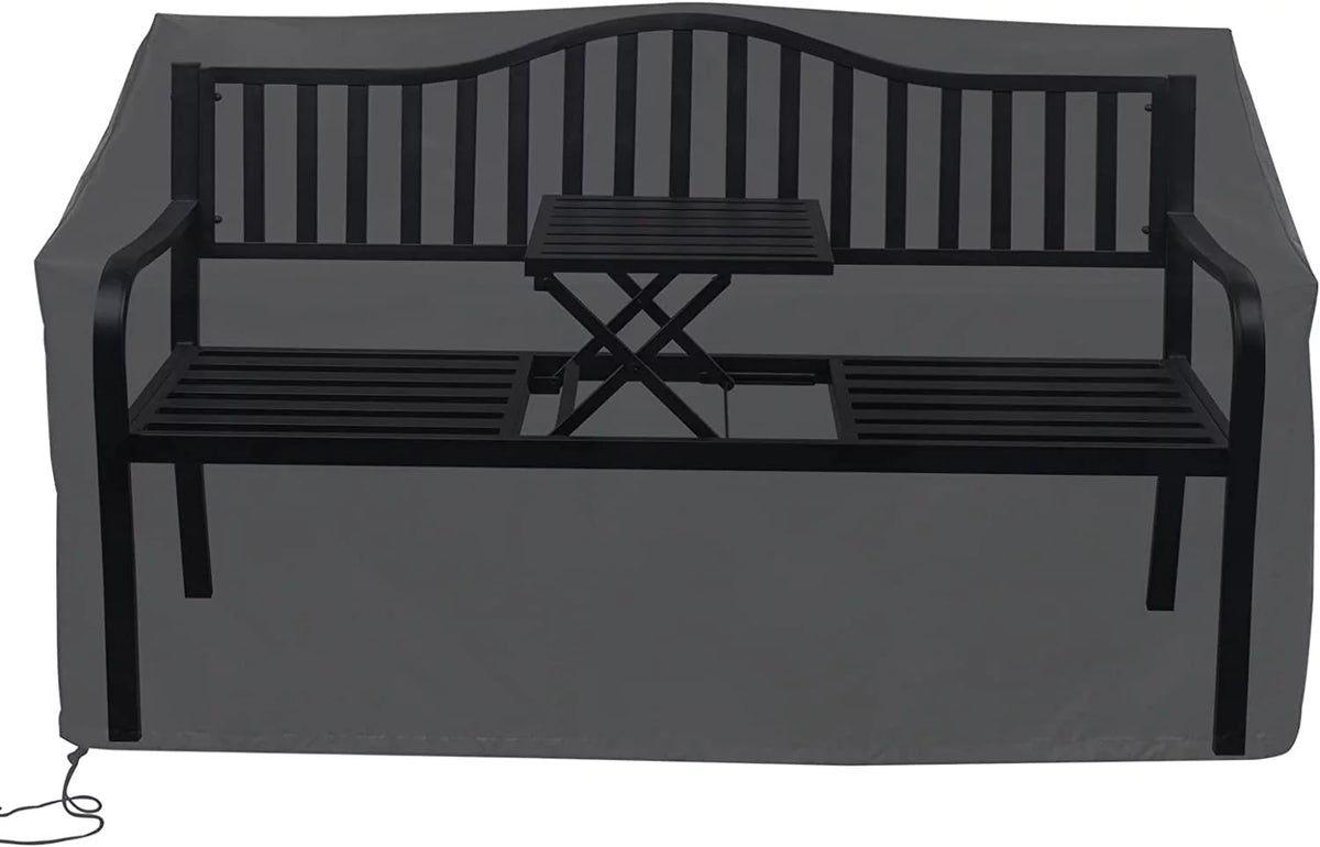 Black Outdoor Bench with Pullout Middle Table Q44424