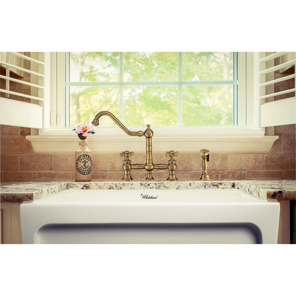 Oil Rubbed Bronze Bridge Faucet with Cross Handles and Side Spray A2231