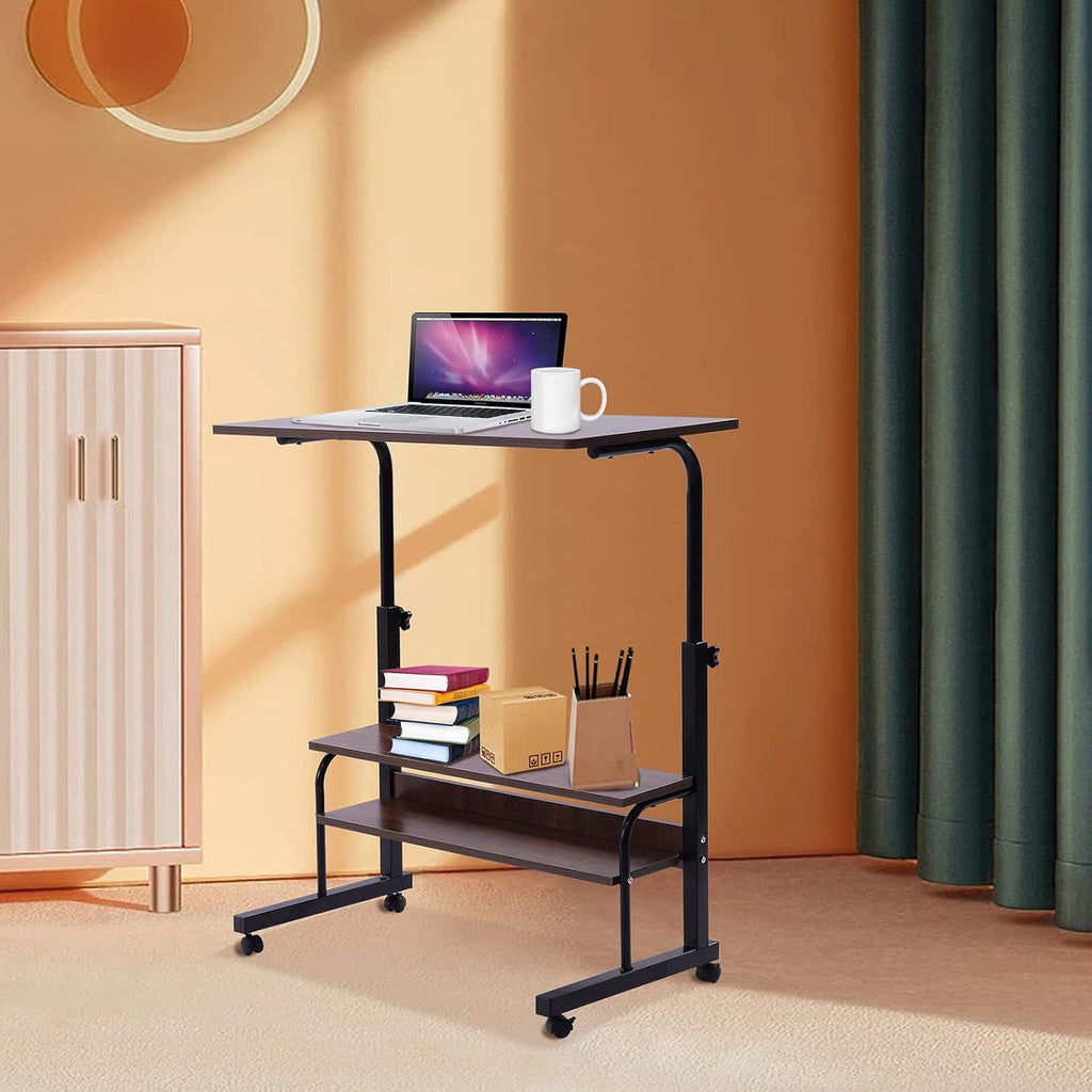 2-Layer Height Adjustable Mobile Laptop Desk Cart with Wheels F72101