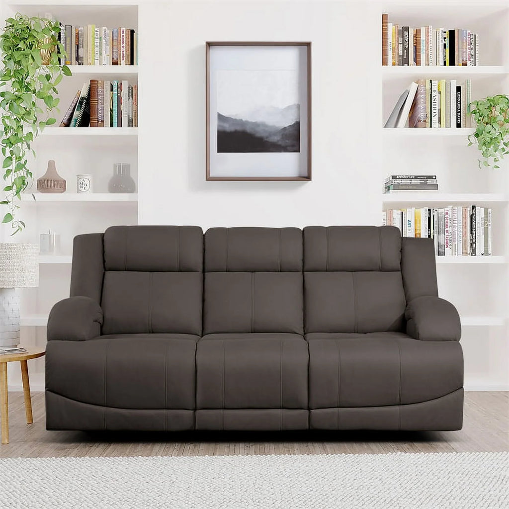 Chocolate Wood & Fabric Double Reclining Sofa B1104