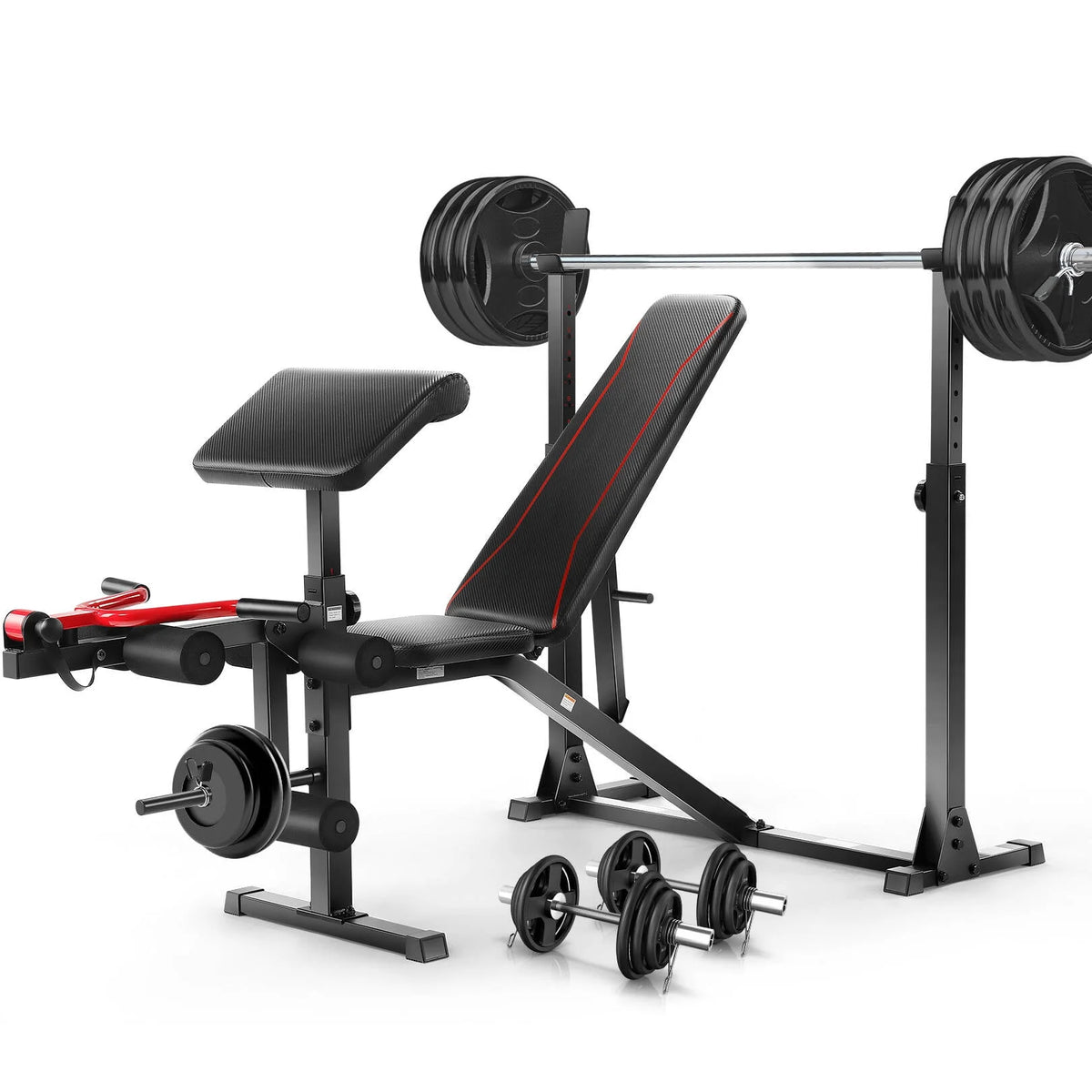 Adjustable Olympic Weight Bench Set with Barbell Rack G3886