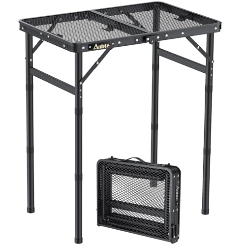 Aluminum Folding Camping Grill Table Adjustable Height Black D2717
