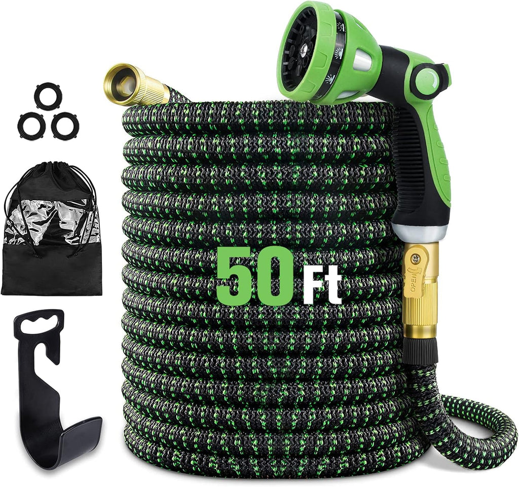 100 ft Expandable Garden Hose with 10 Function Sprayer, Solid Brass Fittings, Triple Latex Core, Pack of 2 X338041