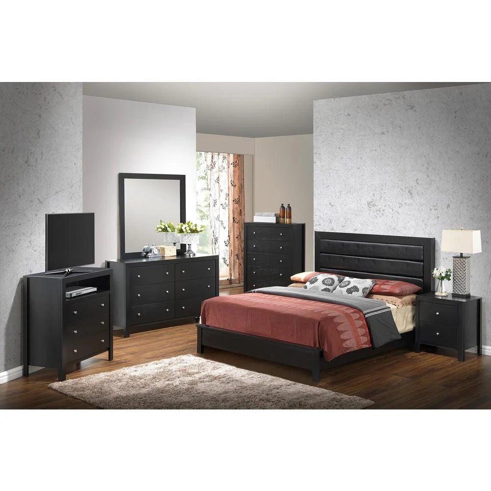 Black Upholstered King Panel Bed R309