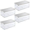 Storage Bin with Handles and Lid, 4 Pack, Clear/Steel T809