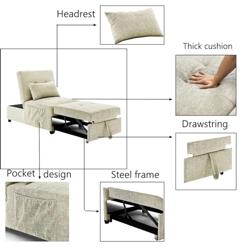 Beige Breathable Fabric Convertible Sleeper Chair Bed H637