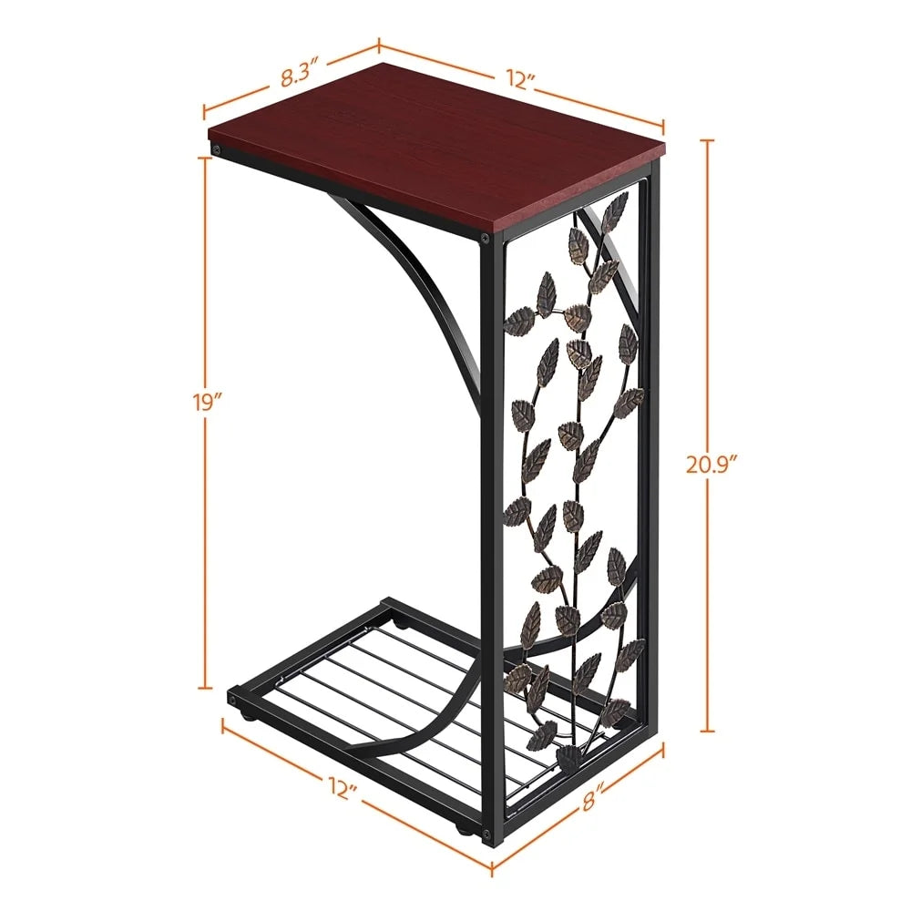 C-shaped Wood and Metal Leaf Pattern End Table, Set of 2 V5418
