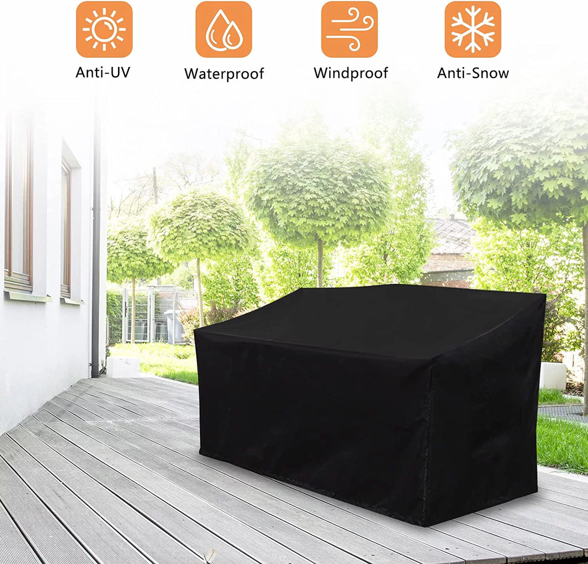 Black Outdoor Bench with Pullout Middle Table Q44424