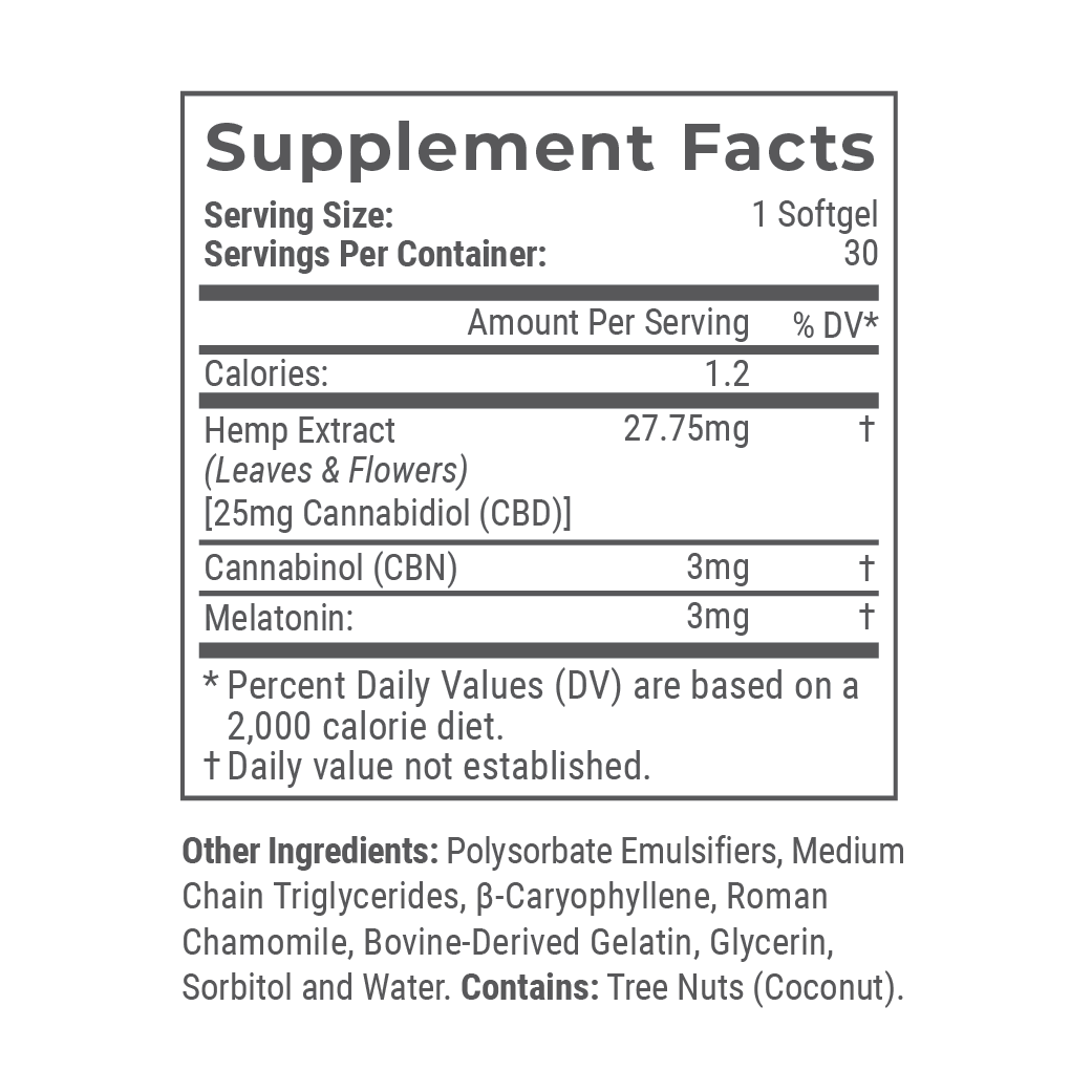 25mg CBD Sleep Softgels with CBN H63221