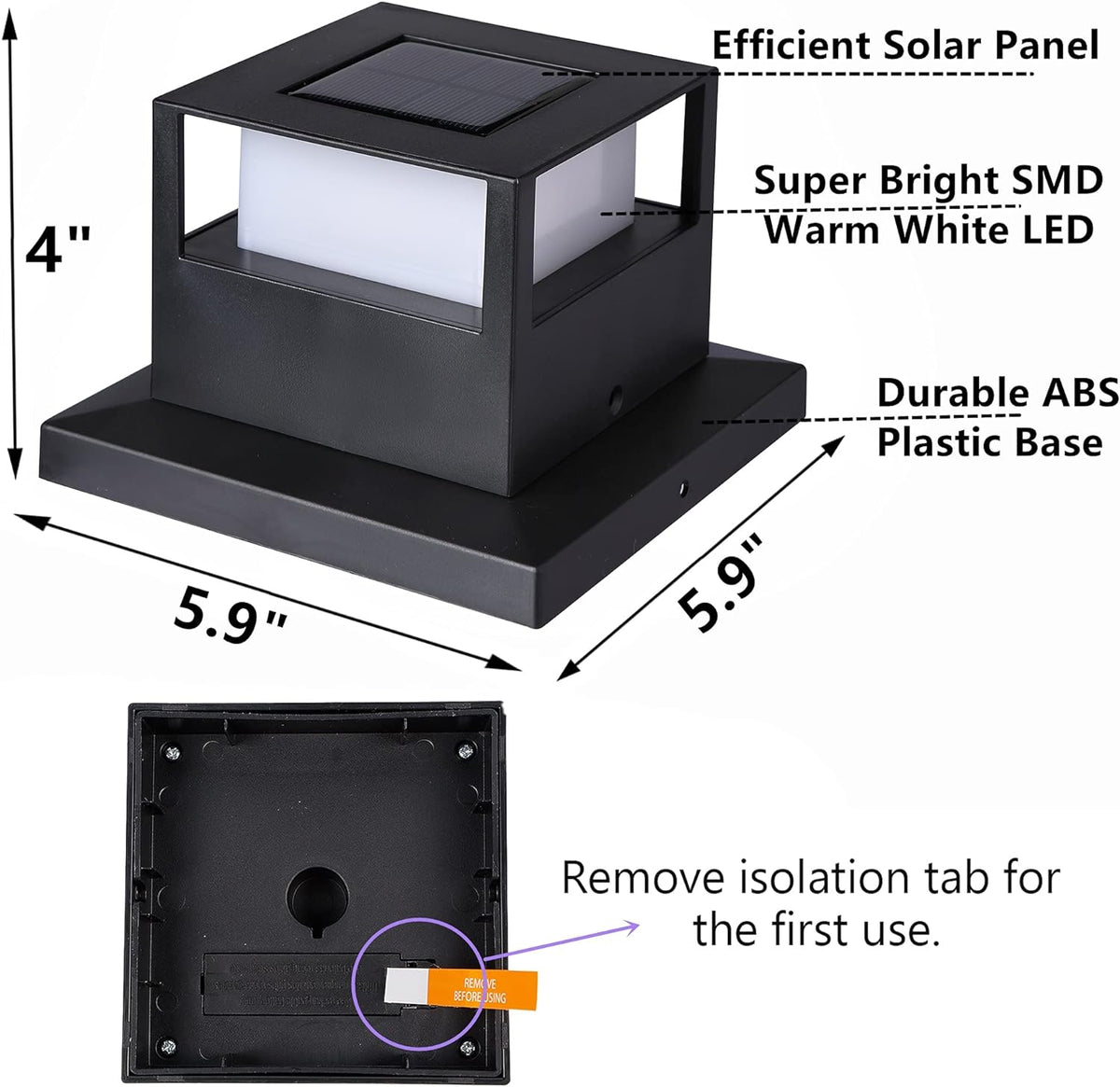 4 Pack Solar Post Lights, 20 Lumen Warm White LED, Fits 4x4, 5x5 or 6x6 Wooden Posts W843784