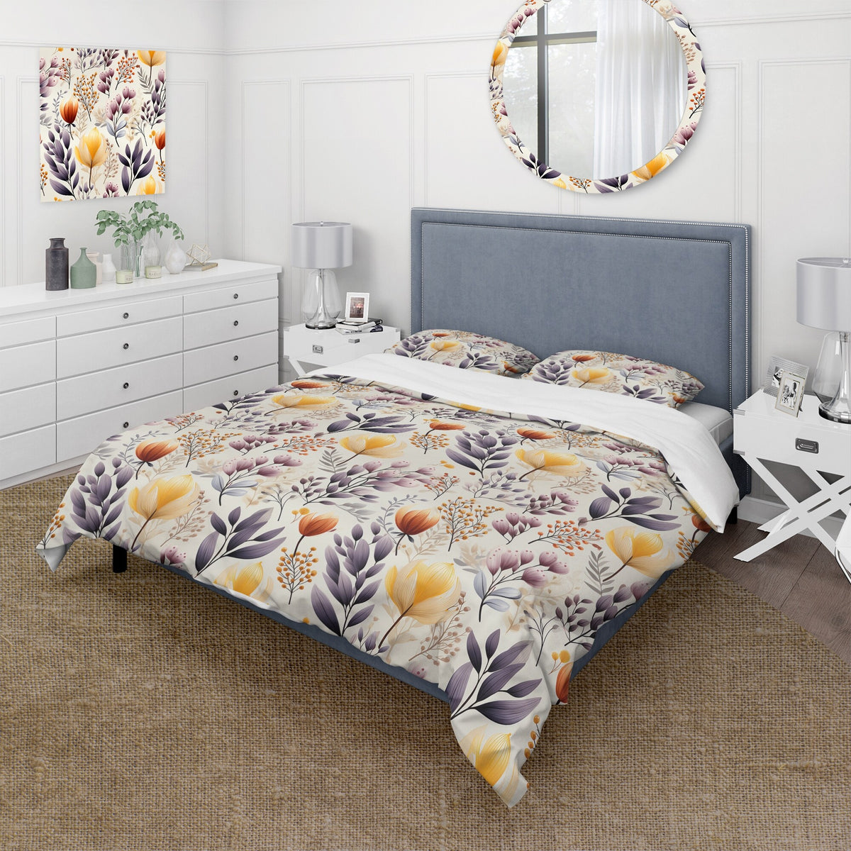 Yellow Floral Bedding Comforter Set with 2 Shams Twin I930