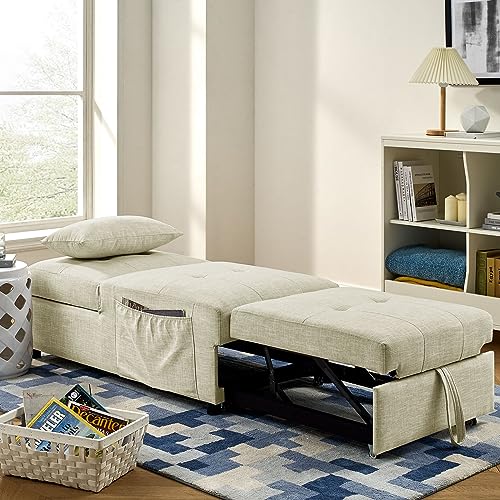 Beige Breathable Fabric Convertible Sleeper Chair Bed H637