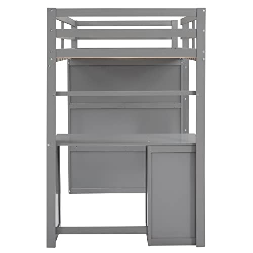 Full Size Solid Wood Loft Bed with Desk and Wardrobe S55881