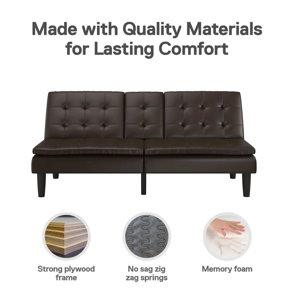 Memory Foam Futon with Cupholder and USB, Camel Faux Leather T92904