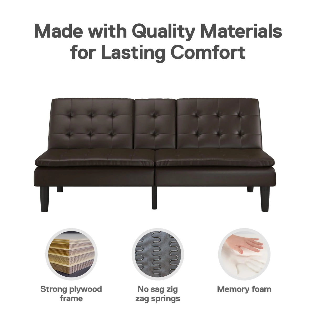 Memory Foam Futon with Cupholder and USB, Camel Faux Leather T92904