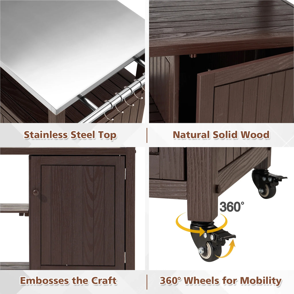Solid Wood Outdoor Grill Table with Stainless Steel Top S35970