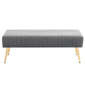 Grey Upholstered Tufted Striped Fabric Bench with Metal Legs J7161