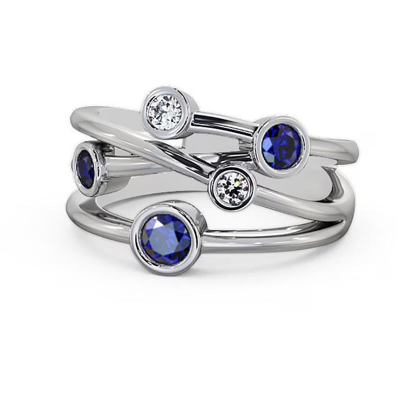 14K White Gold Blue Sapphire Diamond Eternity Band Size 4 X242977