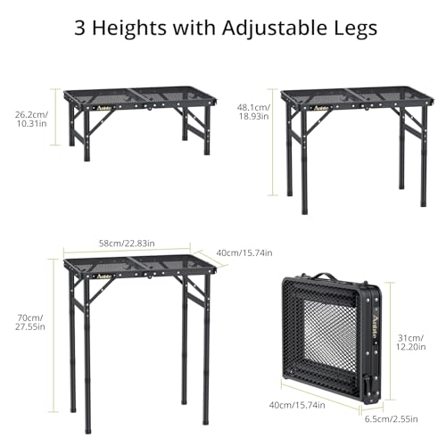 Aluminum Folding Camping Grill Table Adjustable Height Black D2717