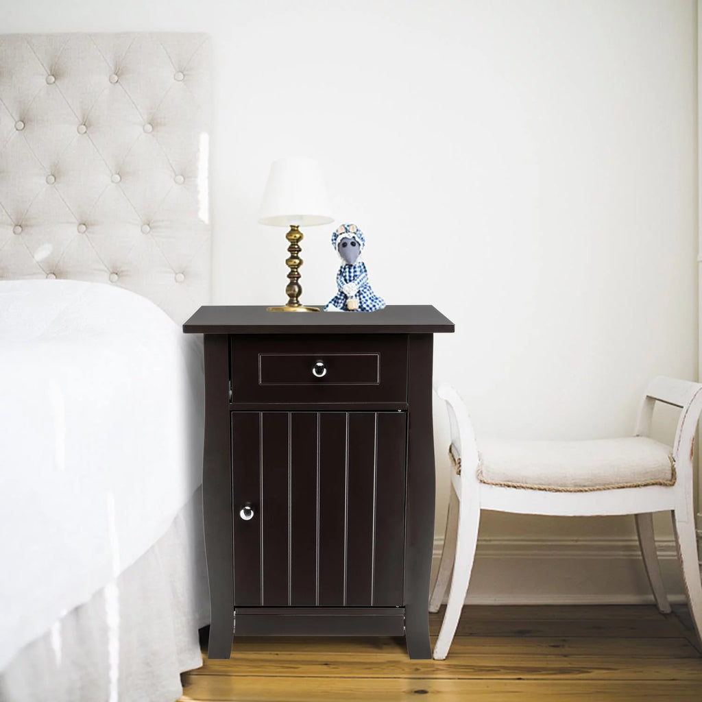 Coffee Nightstand with Drawer & Storage Cabinet B5117