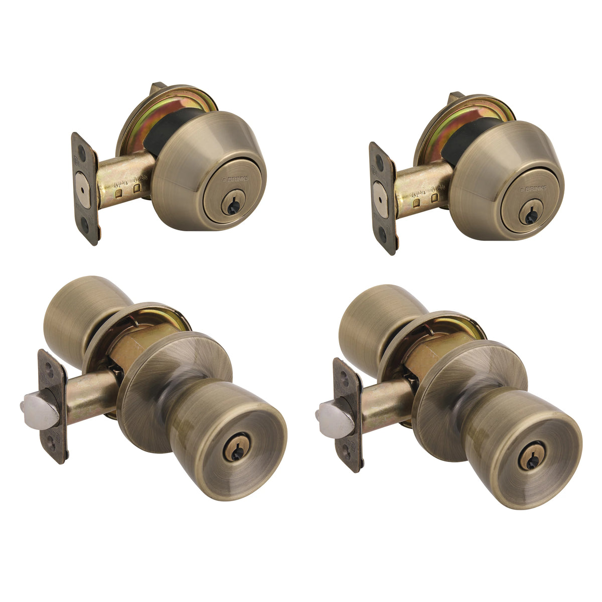 Antique Brass Keyed Entry Doorknob and Deadbolt Combo Twin Pack J2896