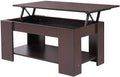 White Wood Lift Up Top Coffee Table with Hidden Compartment and Storage Shelves O773