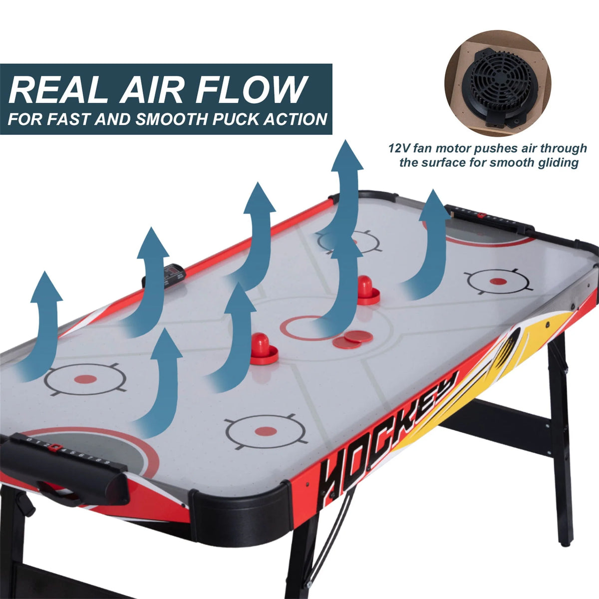 54in Folding Air Hockey Table Gaming Set with 2 Pucks 2 Pushers I521169
