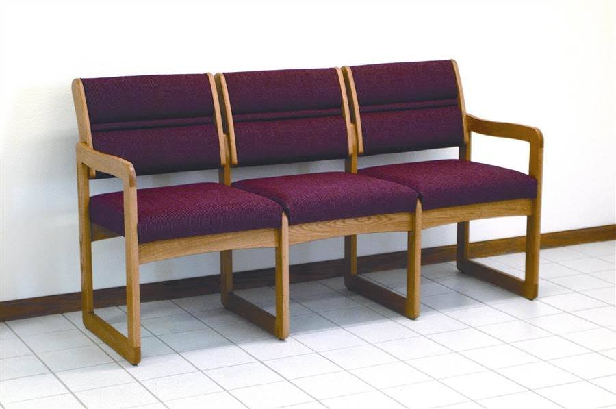 Green Vinyl Three-Seat Sofa with Sled Base and Oak Frame F7632