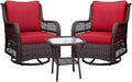 Outdoor Wicker Swivel Rocker Patio Set with Cushions and Glass Top Side Table W328848