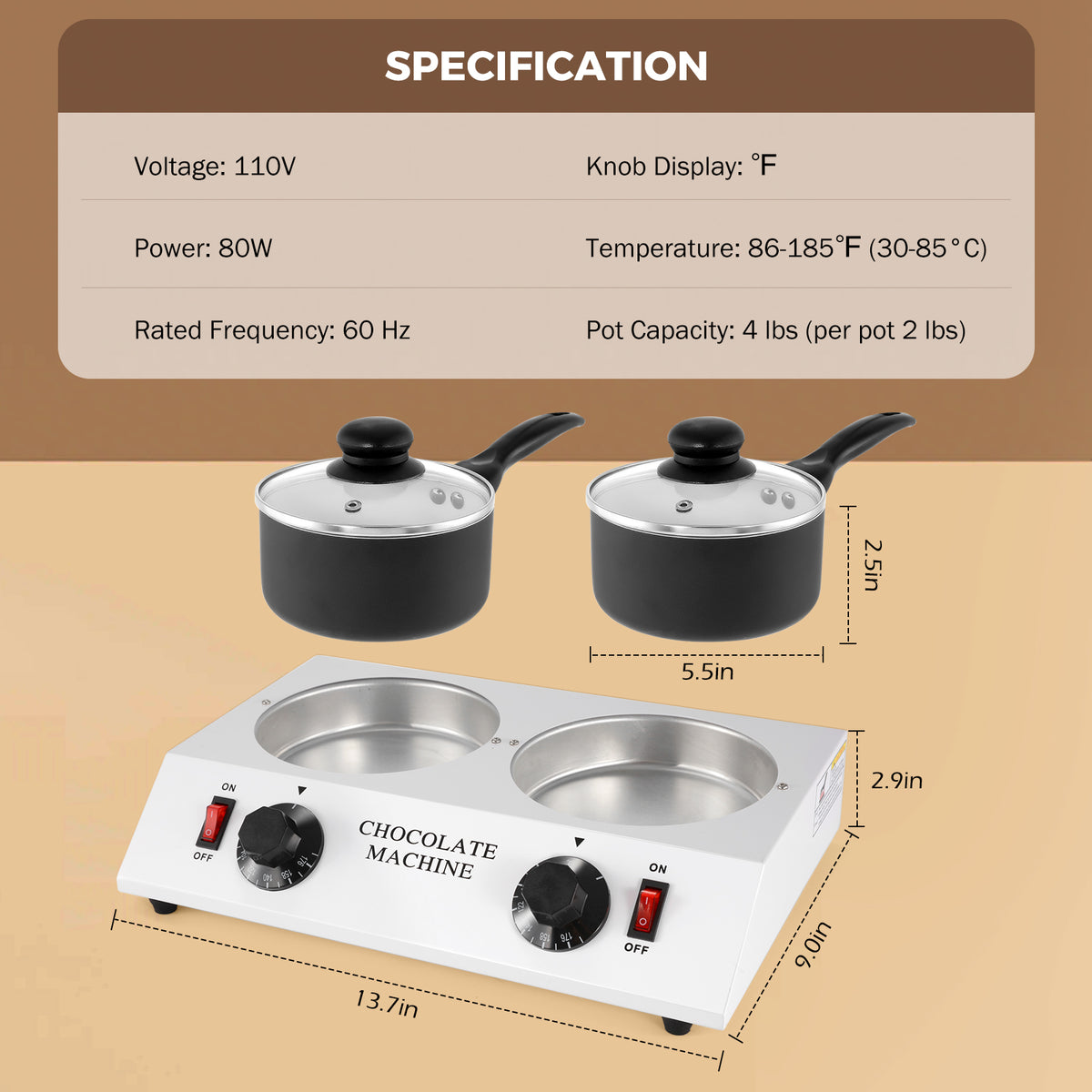 Chocolate Melting Pot, Double Pots Electric Melter A191623