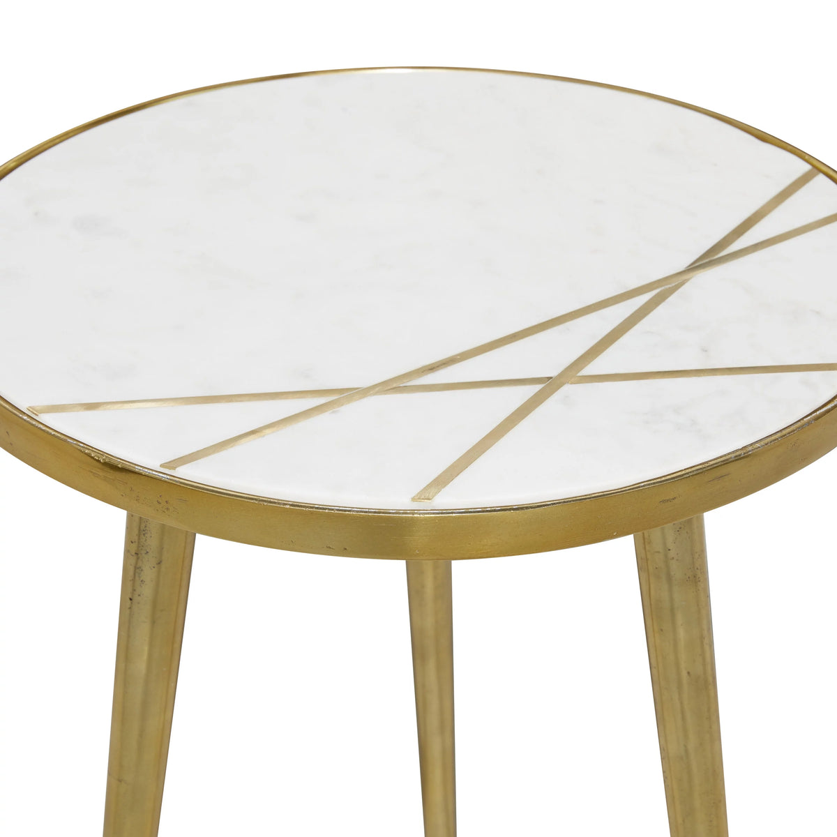 15" x 20" Gold Aluminum Accent Table with Marble Top Y94327