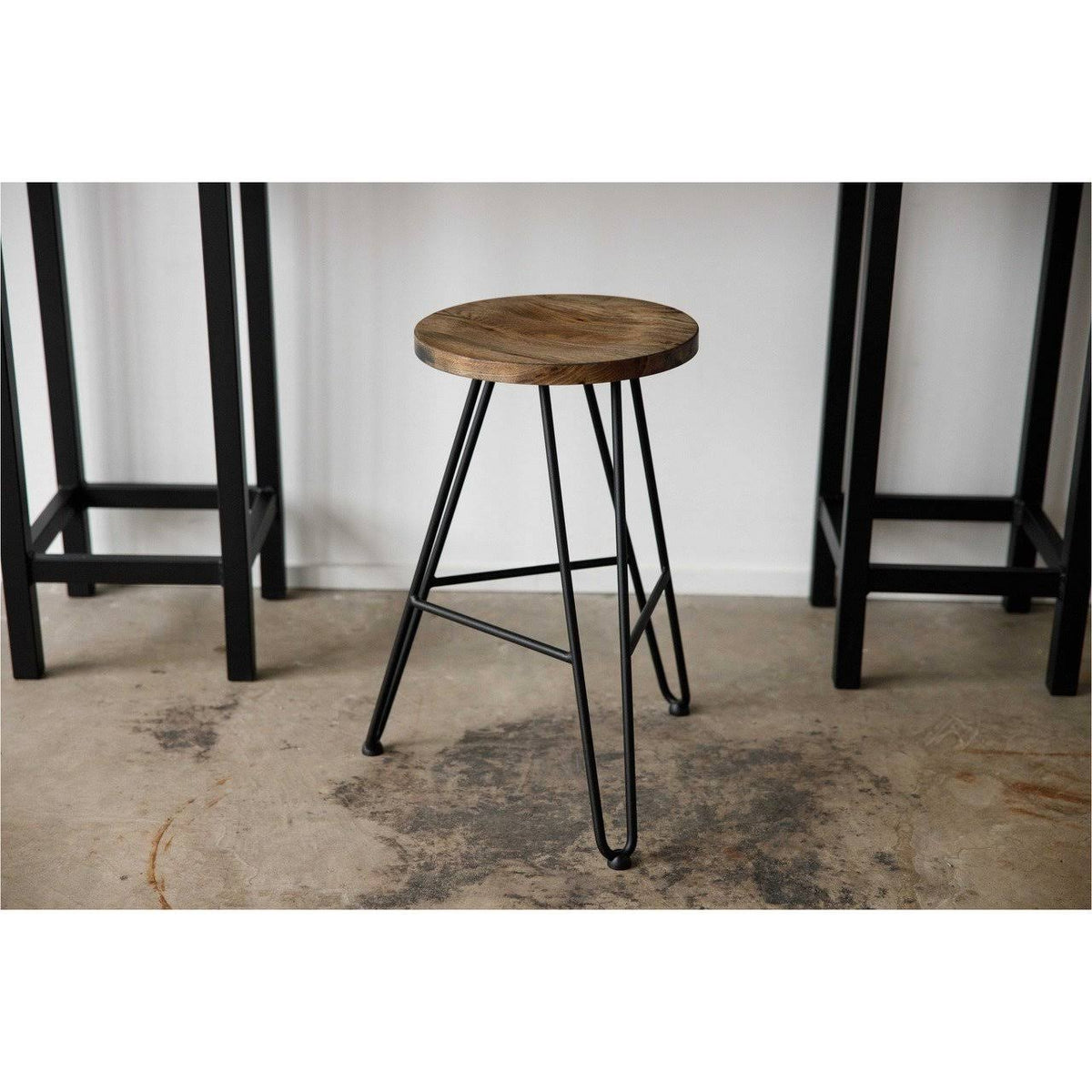 Natural Brown Ash Wood and Steel Bar Stool T7711