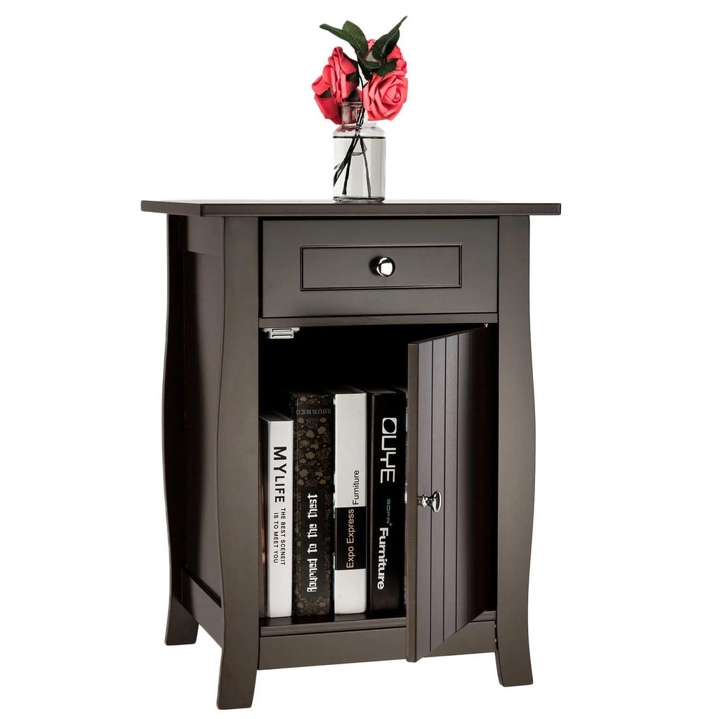 Coffee Nightstand with Drawer & Storage Cabinet B5117