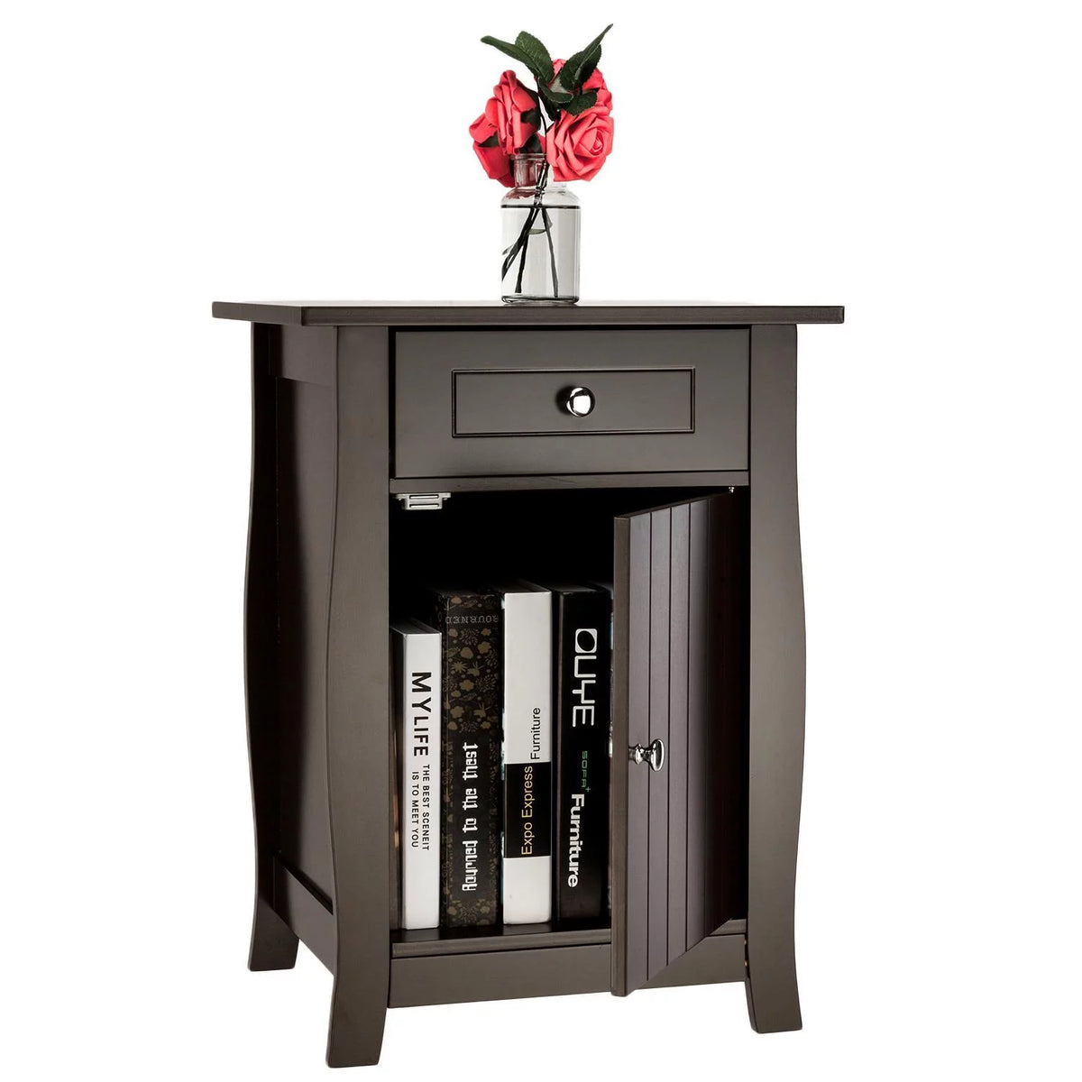 Coffee Nightstand with Drawer & Storage Cabinet B5117
