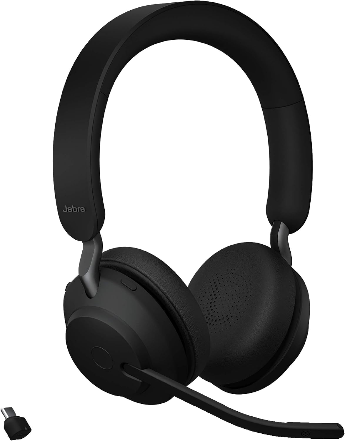 Jabra Evolve2 65 MS Wireless Headphones with Link380c, Stereo, Black – Wireless Bluetooth Headset for Calls and Music, 37 Hours of Battery Life, Passive Noise Cancelling Headphones U4412