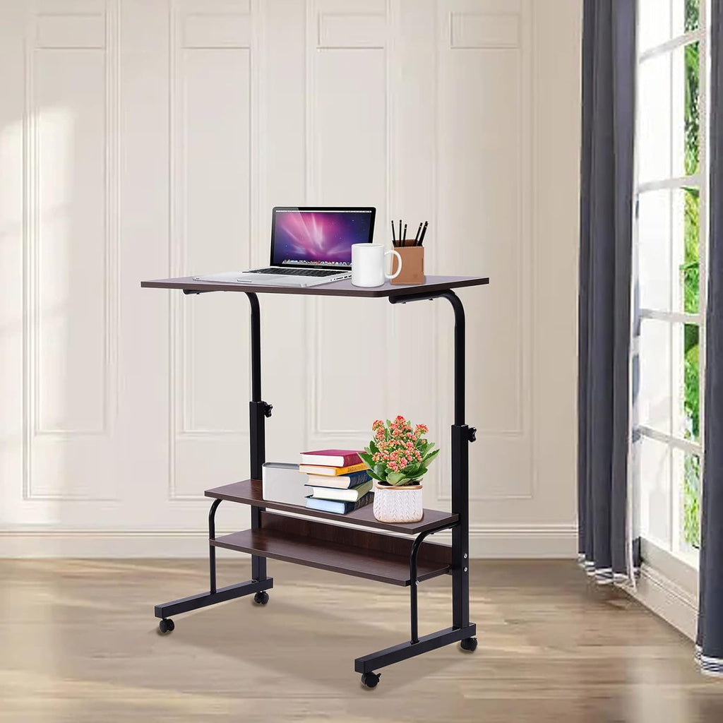 2-Layer Height Adjustable Mobile Laptop Desk Cart with Wheels F72101